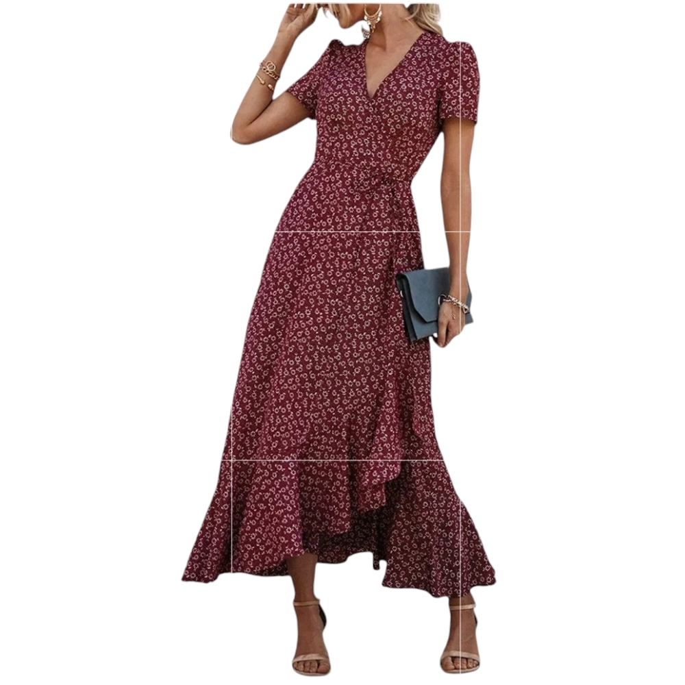 Pretty Garden Elegant Floral Maxi Dress - Burgundy